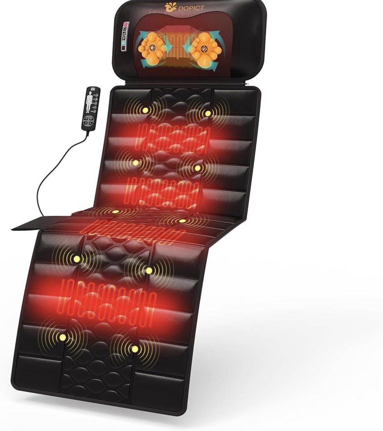 DOPICT Heated Shiatsu Vibrating Full Body Massage Mat Black Timer Remote Control
