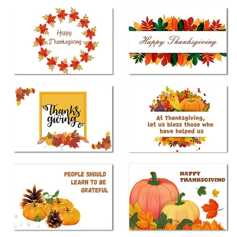 Set of 6 Happy Thanksgiving Day Cards for w/ Envelopes Sticker Pumpkin Greeting