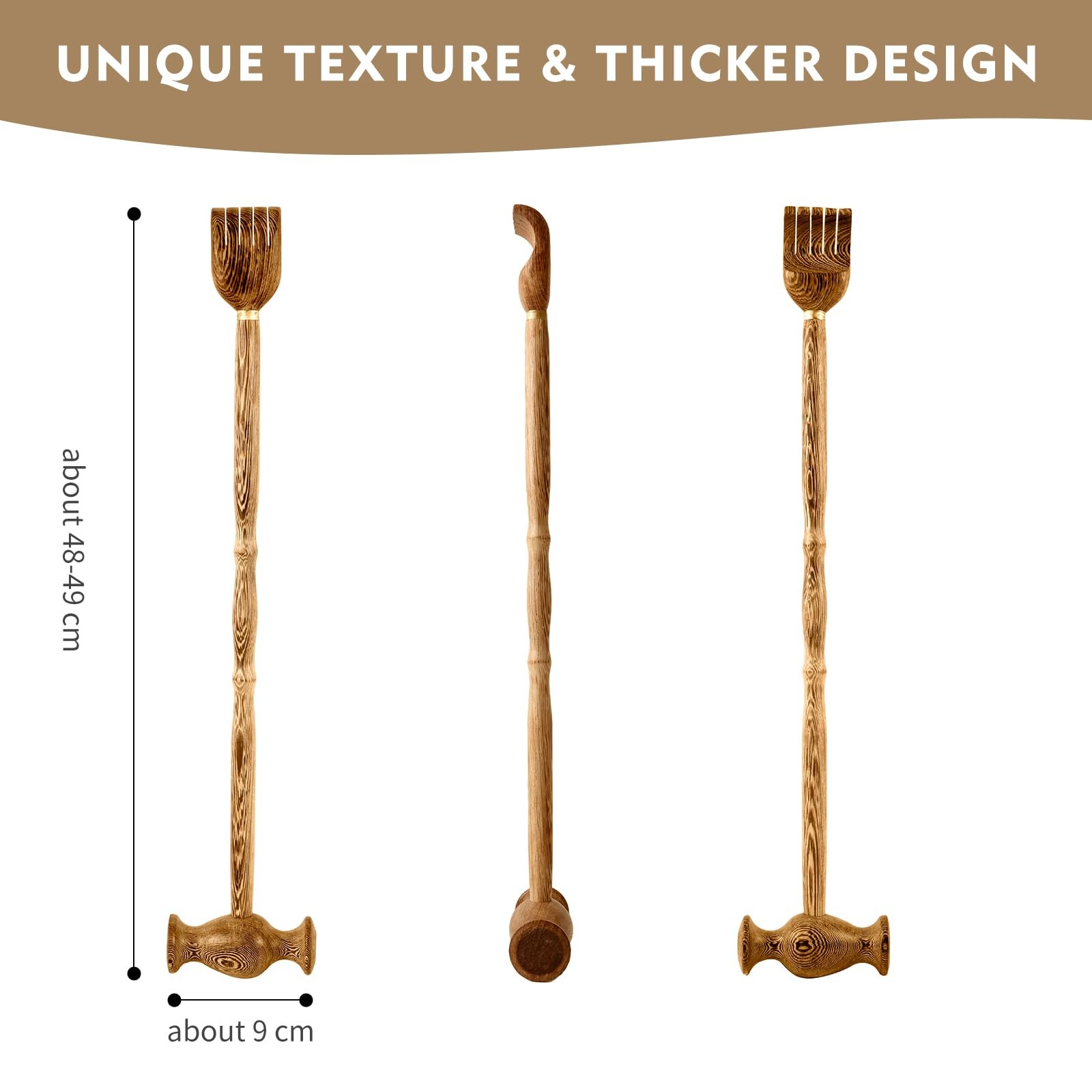2-in-1 Wooden Back Scratcher & Massager – Solid Wood Body Scratcher with Hamm…