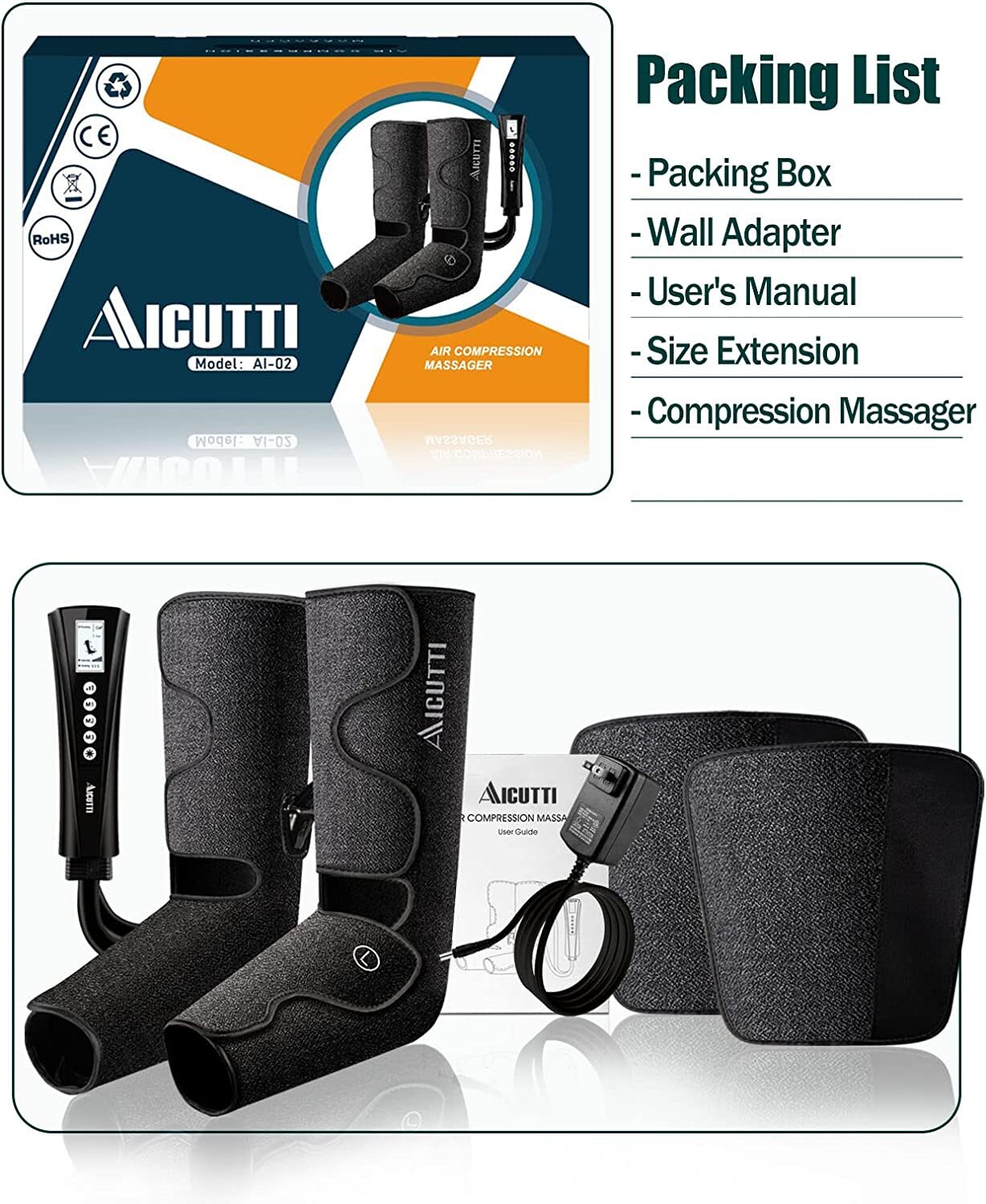 Air Compression Foot and Leg Massager with Heat Help w/ Edema and Varicose Veins