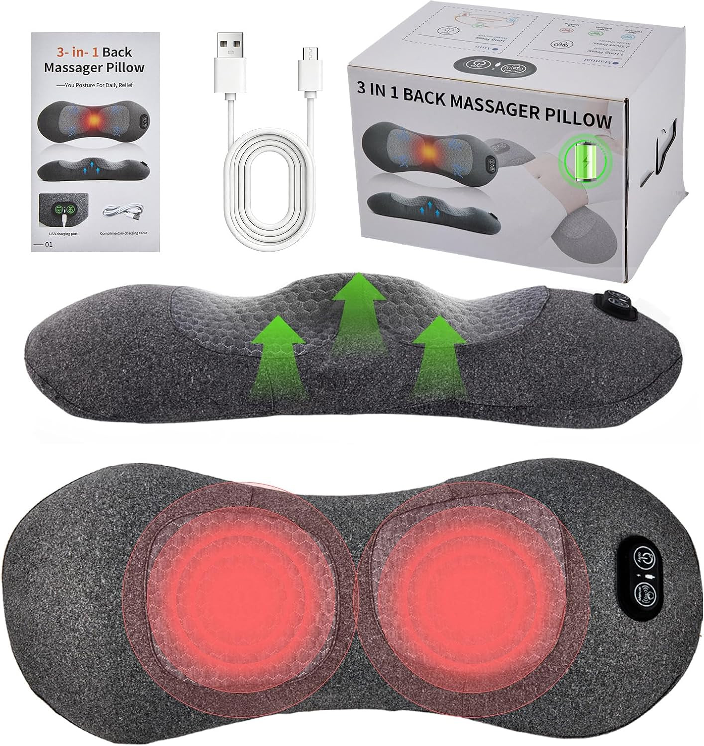 3-in-1 Rechargeable Smooth Triple Spine Fusion Back Massager for Pain Relief Dee