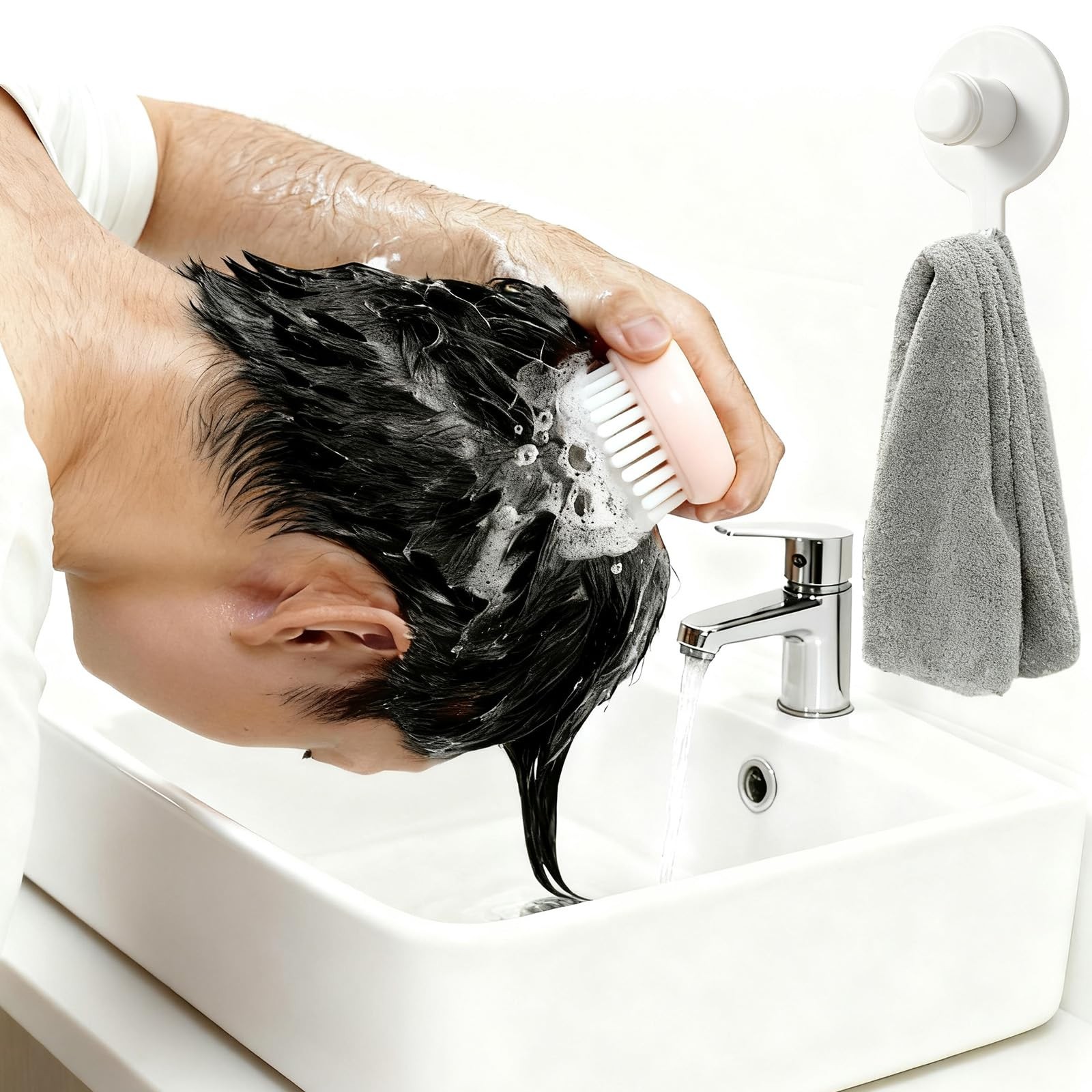 Silicone Scalp Massager Shampoo Brush with Adhesive Hook, 2-in-1 Organizer fo…