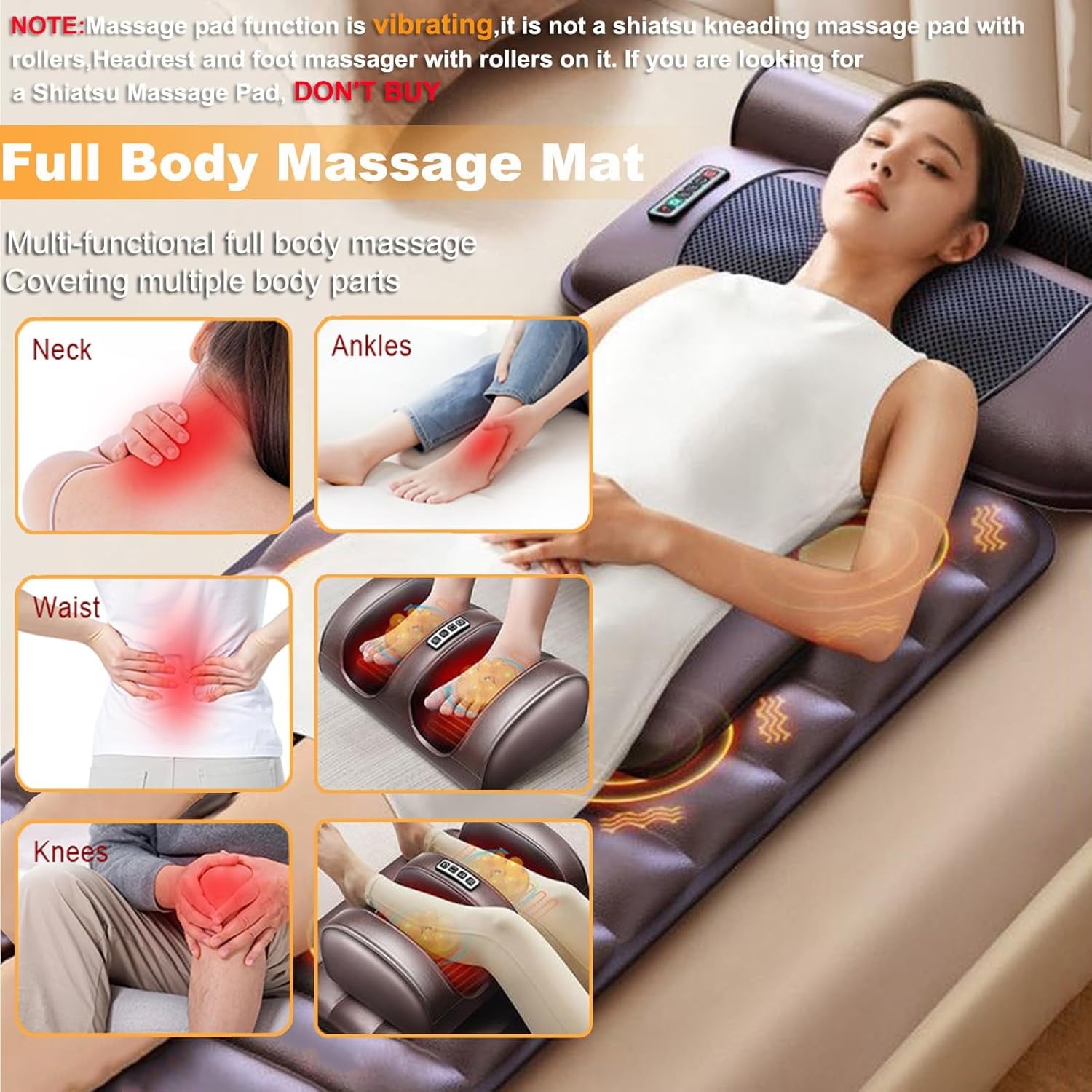 Full Body Massage Mat with Heat, 10 Vibration Massage Nodes & Adjustable Head Pi