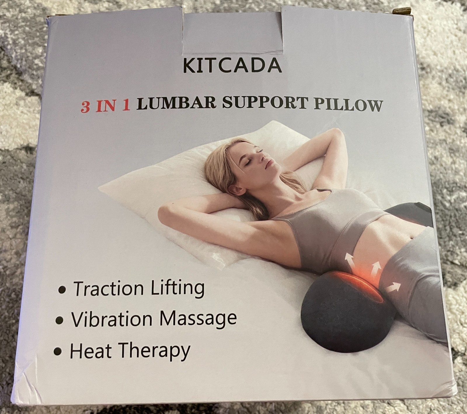 Kitcada 3in1 Electric Lumbar Support Pillow Back Massager Heat Traction Vibrate