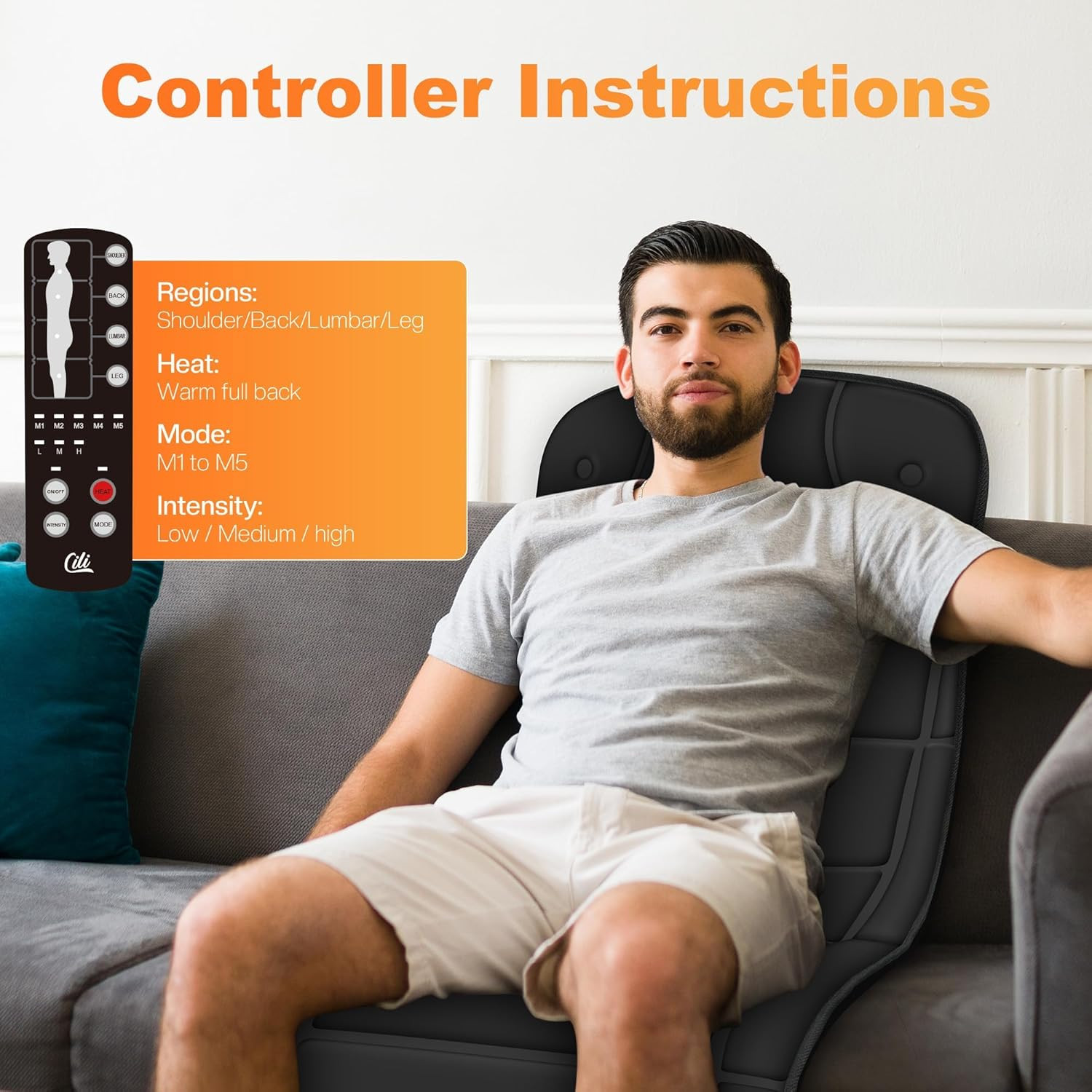 Massage Mat Full Body,Massager Chair Pad,10 Vibration Motors & 5 Massage Modes,B