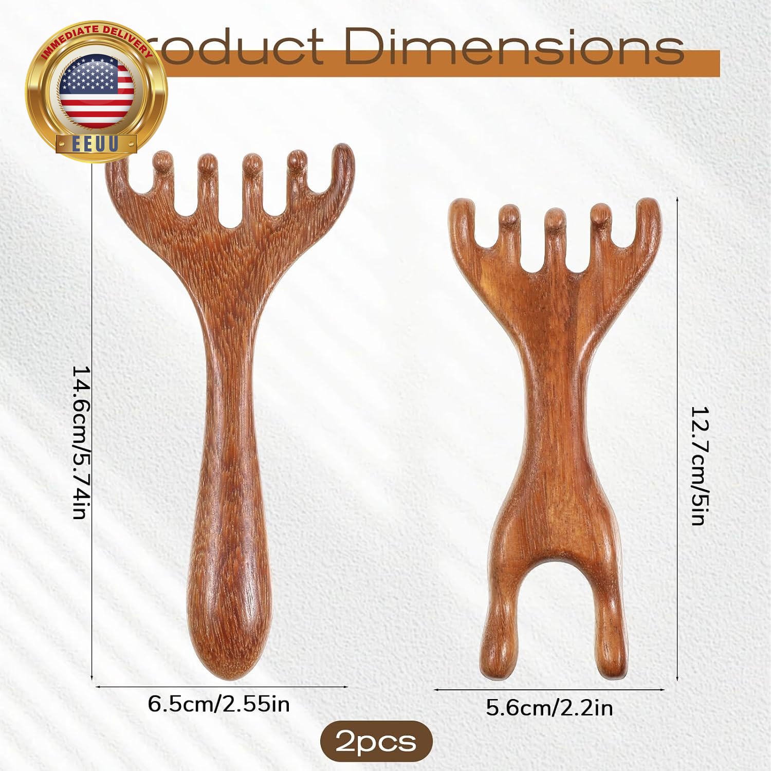 2 Pack Wooden Scalp Massage Tool Wooden Massage Comb Foot Head Massager Scalp Na
