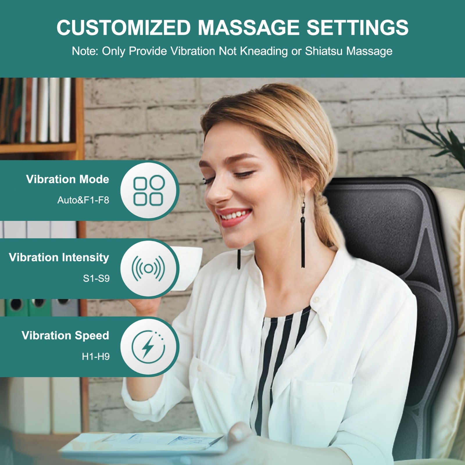 9 Mode Heated Vibration Seat Massager Cushion for Back Neck Thigh Body