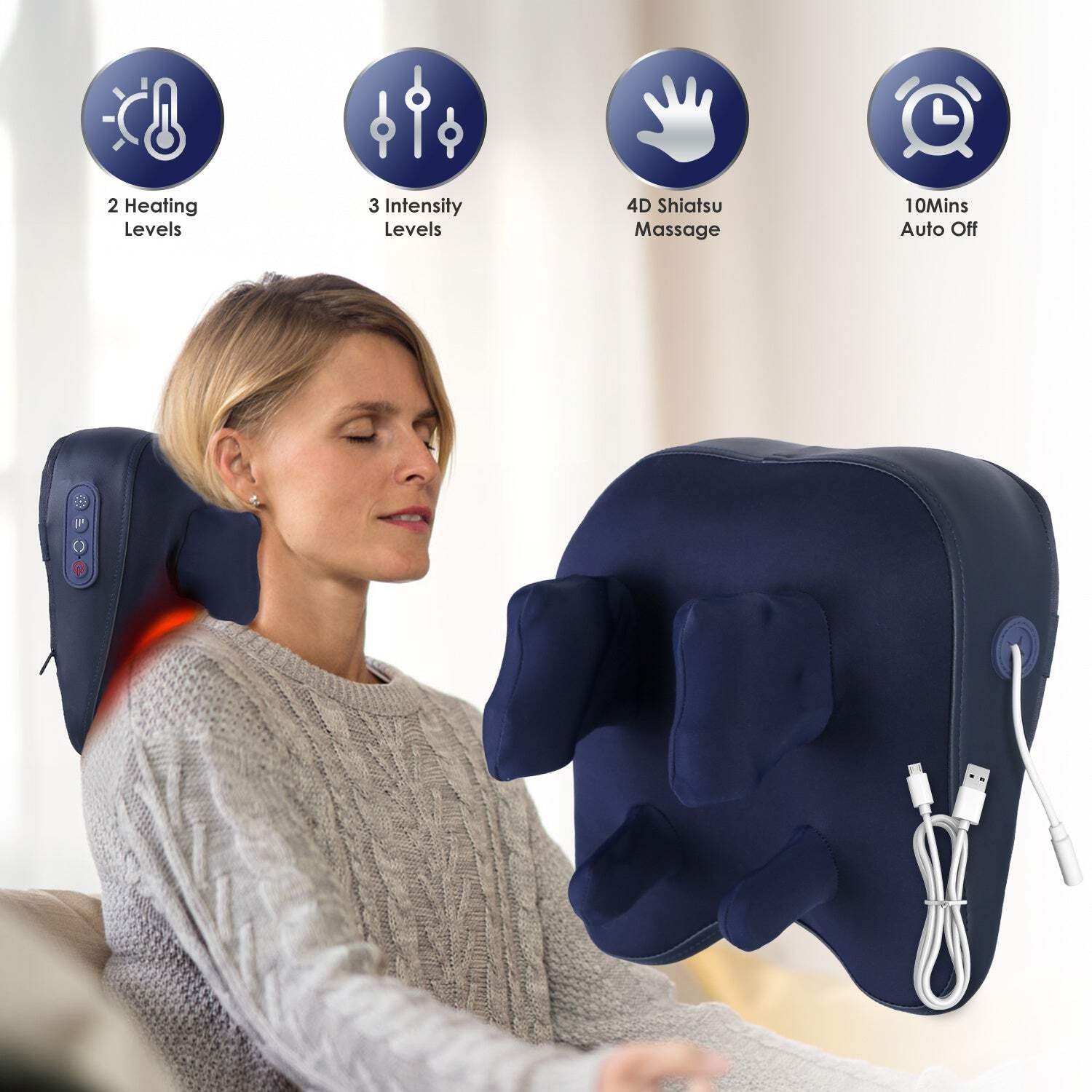 Cordless Neck Shoulder Massager With Soothing Heating 3 Intensity Levels 2 Heati