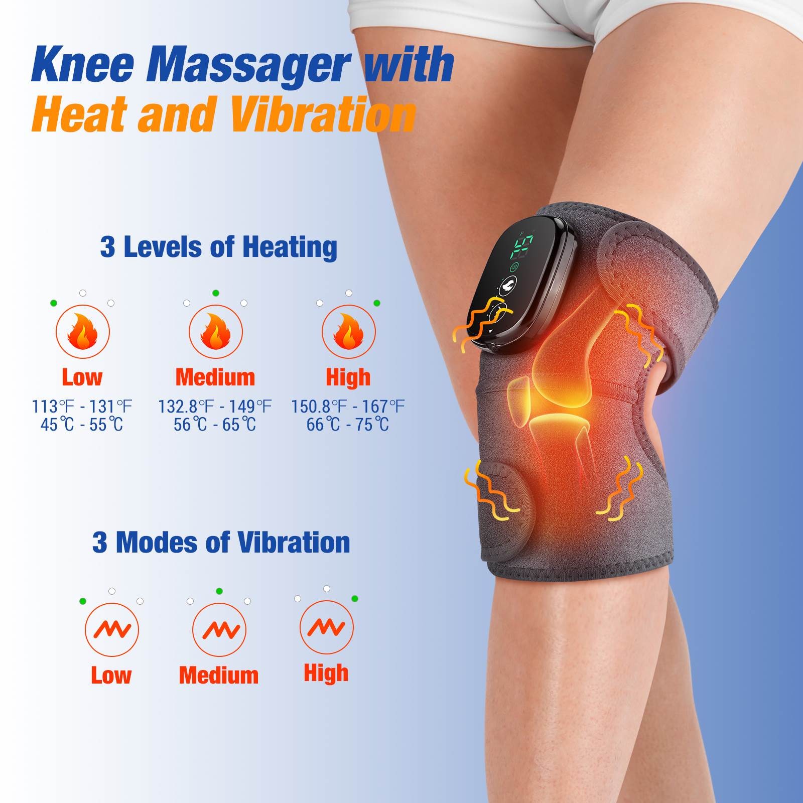 3in1 Cordless Heated Vibration Massager Knee, Shoulder, Elbow Joint Pain Relief