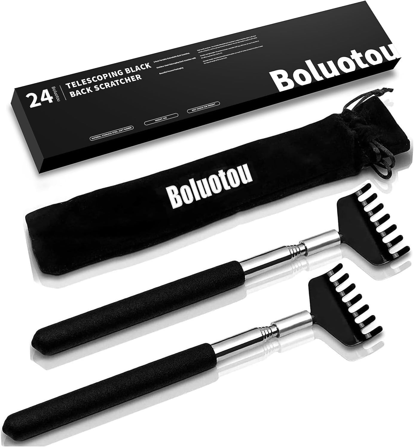 Telescoping Back Scratcher Stainless Steel Extendable 27″ 2 Pack Black