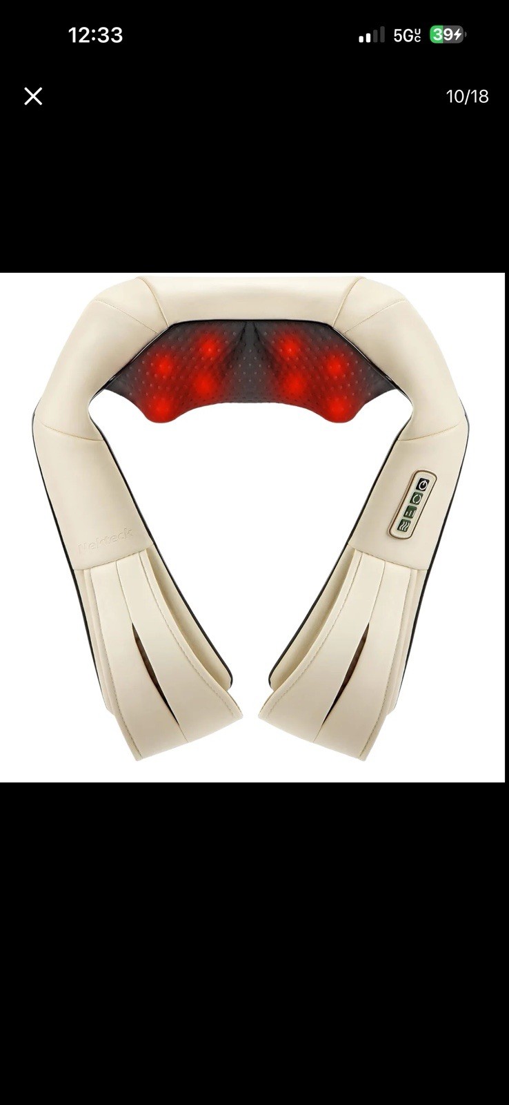 Daily Life Shiatsu Neck & Back Massager, Heated Adjustable Speed, Beige