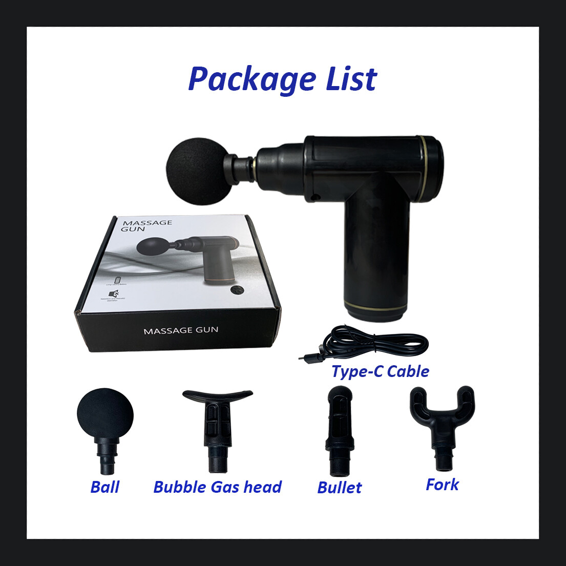 Massage Gun Deep Tissue Percussion Muscle Relax Massager + 4 Heads Massage Gun