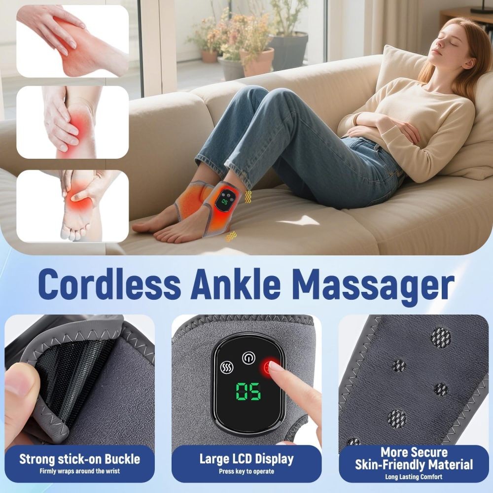 2 Pack Electric Foot Ankle Massager Pain Relief 5 Heat Levels, 3 Vibration Modes