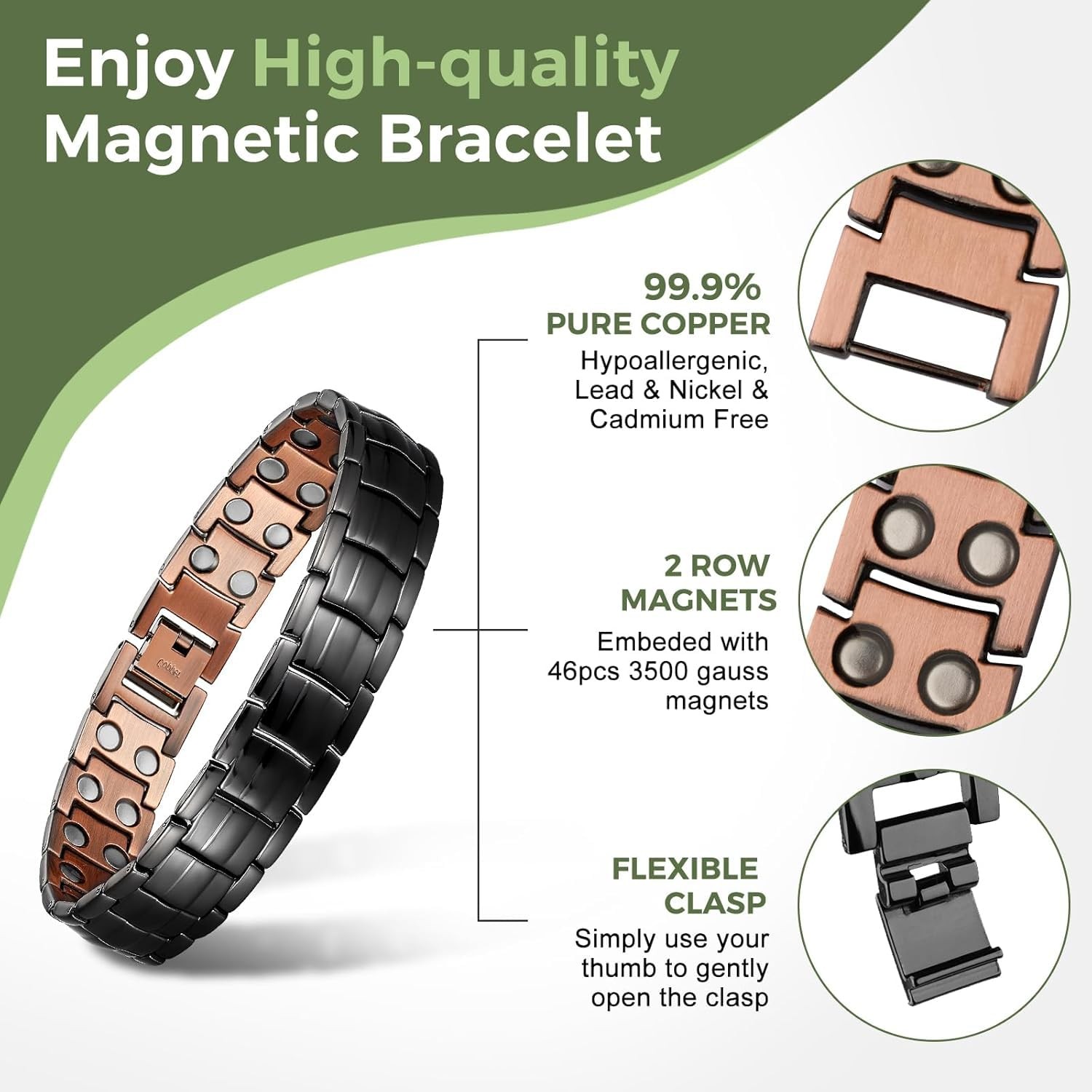Pulsera De Cobre Para Mujer Con Imanes De 3500 Gauss Y Herramienta Ajuste