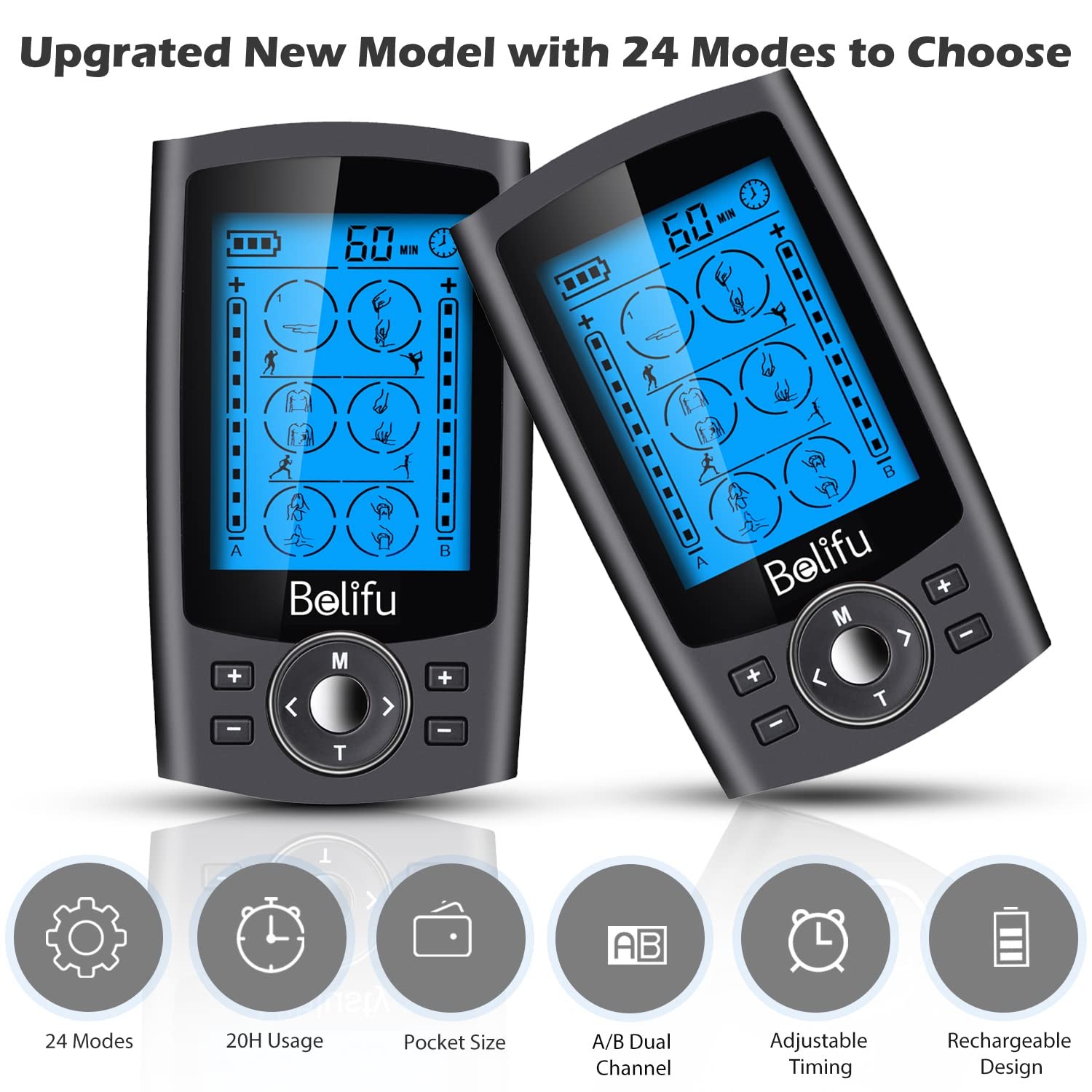 Dual Channel TENS EMS Unit with 12 Pads, 24 Modes Muscle Stimulator, Electron…