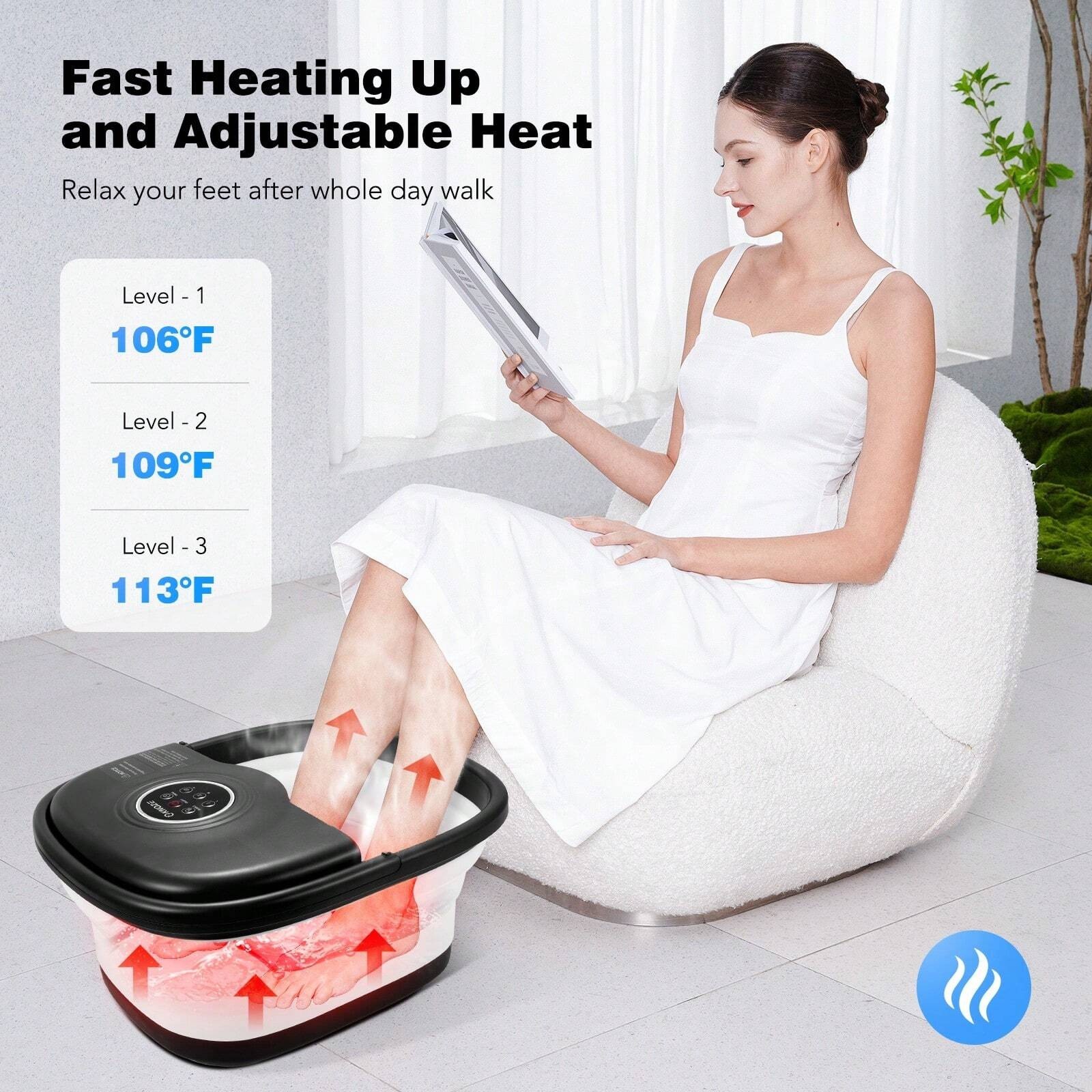 Collapsible Heated Foot Spa Bath Massager 16 Rollers Bubbles Remote Control