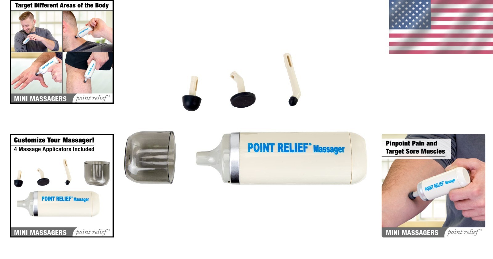 Portable Handheld Mini Massager with 4 Heads for Targeted Muscle Pain Relief