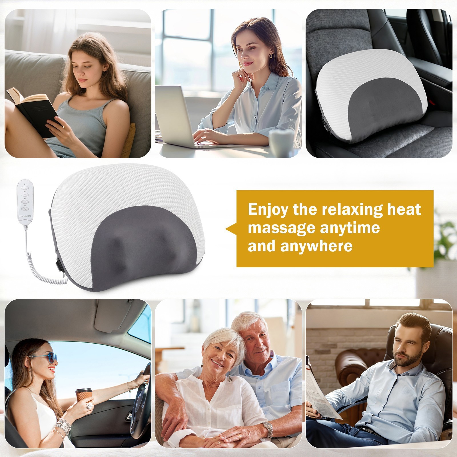 Heated Neck Shoulder Massager Pillow Electric 4D Shiatsu Deep Kneading Pillow US