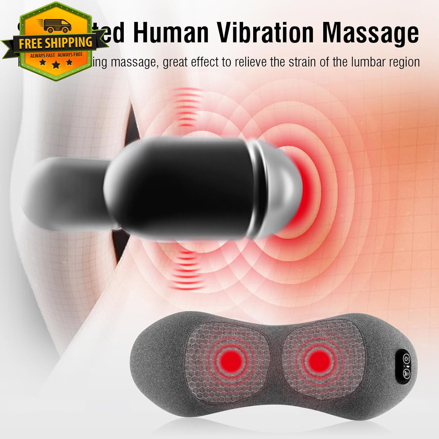 Electric Lumbar Support Pillow Lower Back Massager Heat Traction Memory Foam Car
