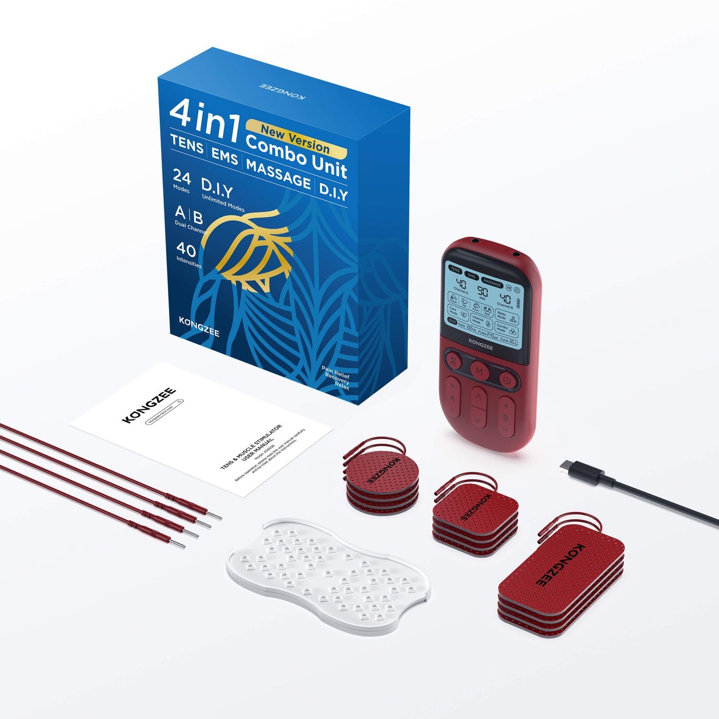 KONGZEE TENS Unit Muscle Stimulator – 4-in-1 Home Pain Relief & Recovery