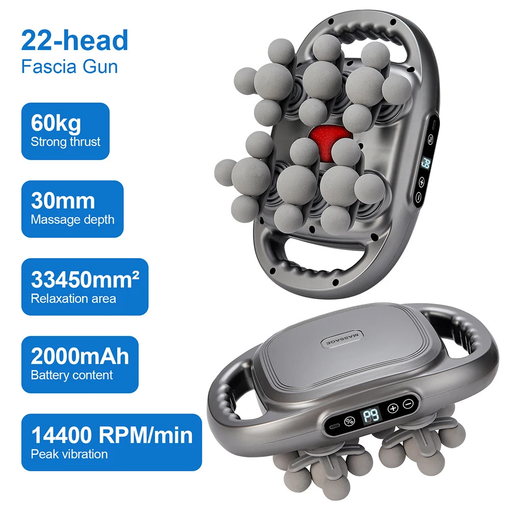 22-Head Fascia Massage Gun High Frequency Deep Tissue Body Muscle Massager