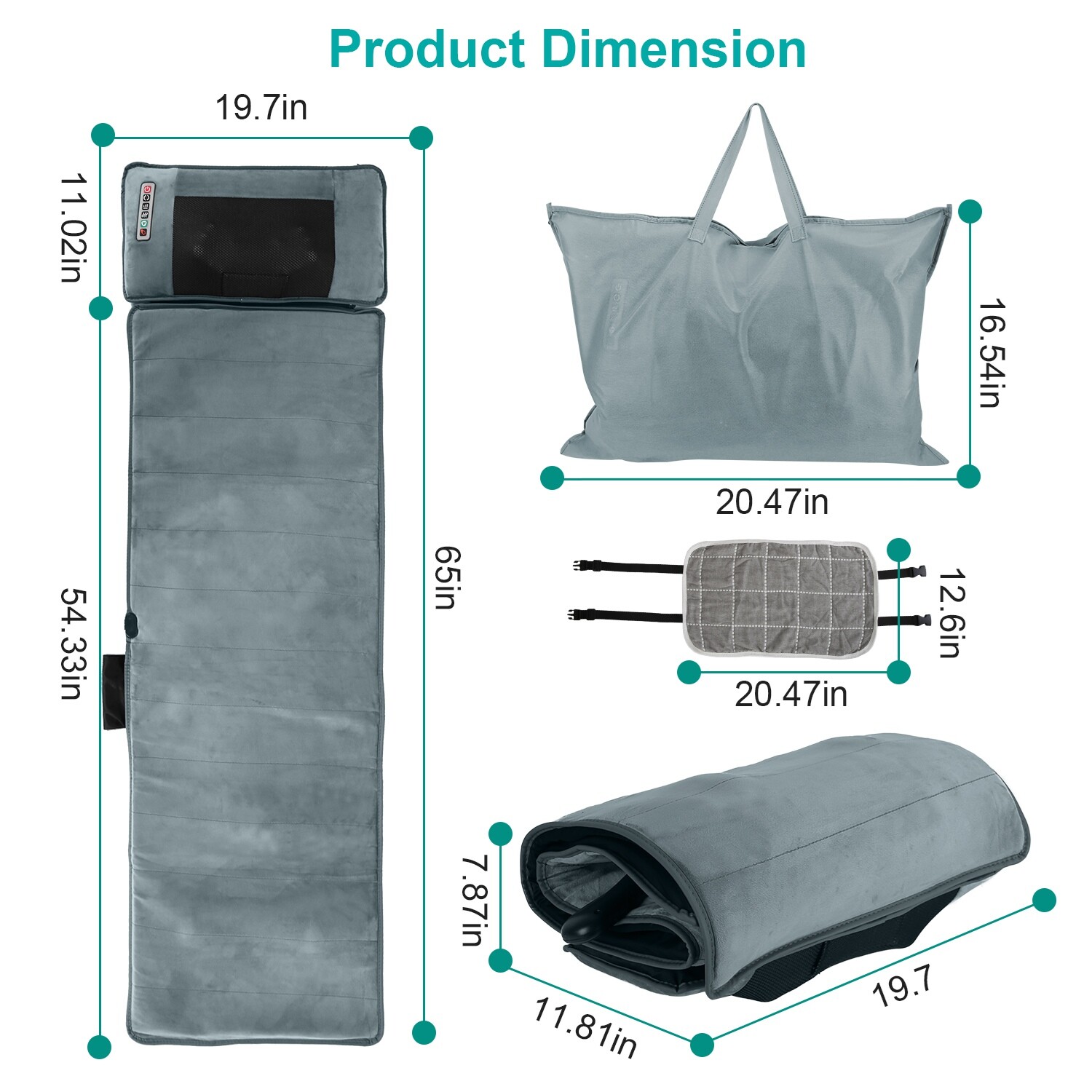 Full Body Electric Massage Mat for Bed w/ Shiatsu Heated Neck Massager for Home