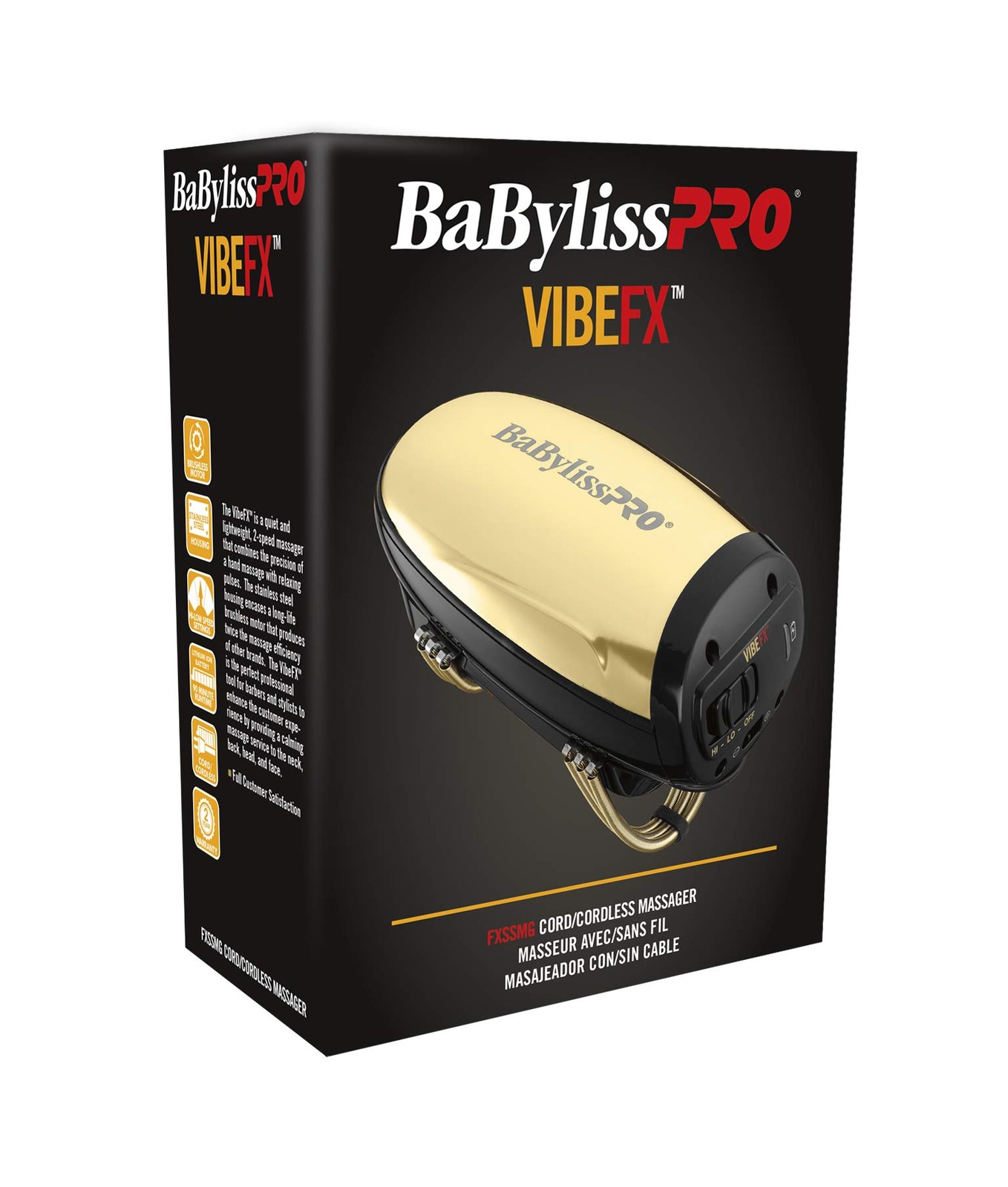 BaBylissPRO GOLDFX Cord/Cordless Massager 1 Count (Pack of 1), Gold