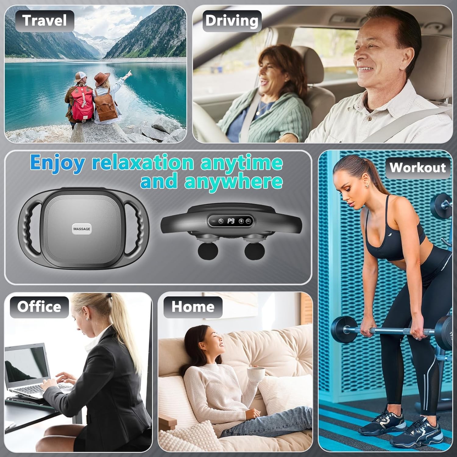 Massage Gun Deep Tissue Massager 6 Head 9 Modes 9 Speed Levels Muscle Relax NEW