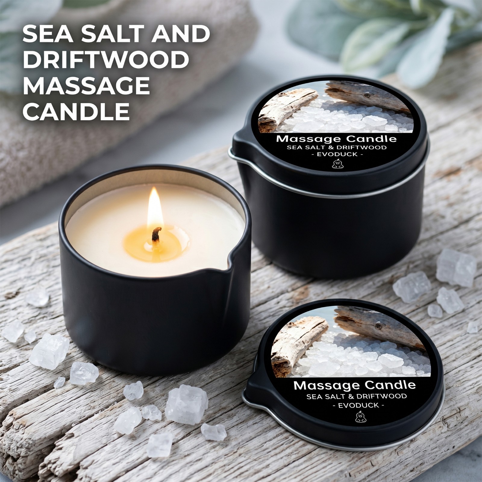 2 Pack Sea Salt & Driftwood Massage Candle 2oz Soy Body Oil Couples Spa Gift