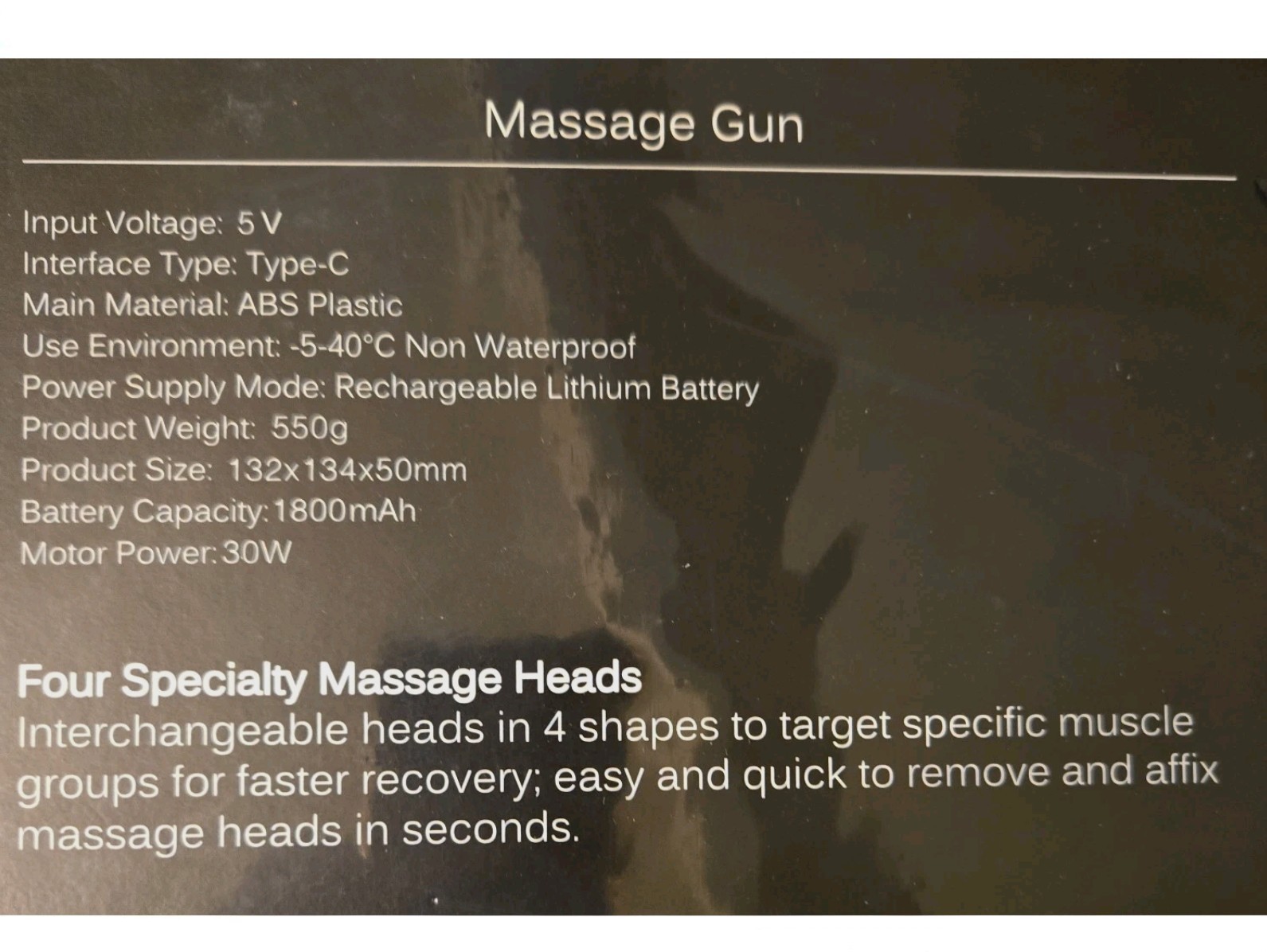 Percussion Massage Gun – 30 Watt USB Type C 1800mAh Battery