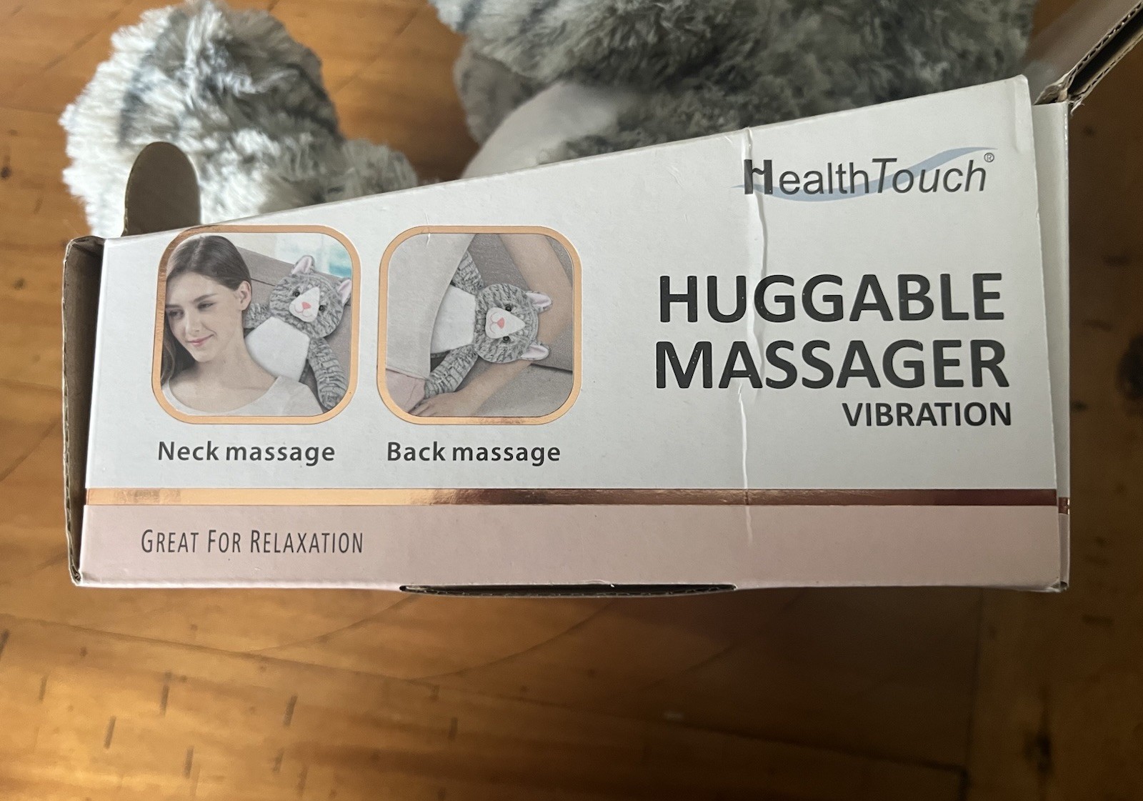 New Health Touch Huggable Massager Vibration Gray Cat Battery Powered Relaxing