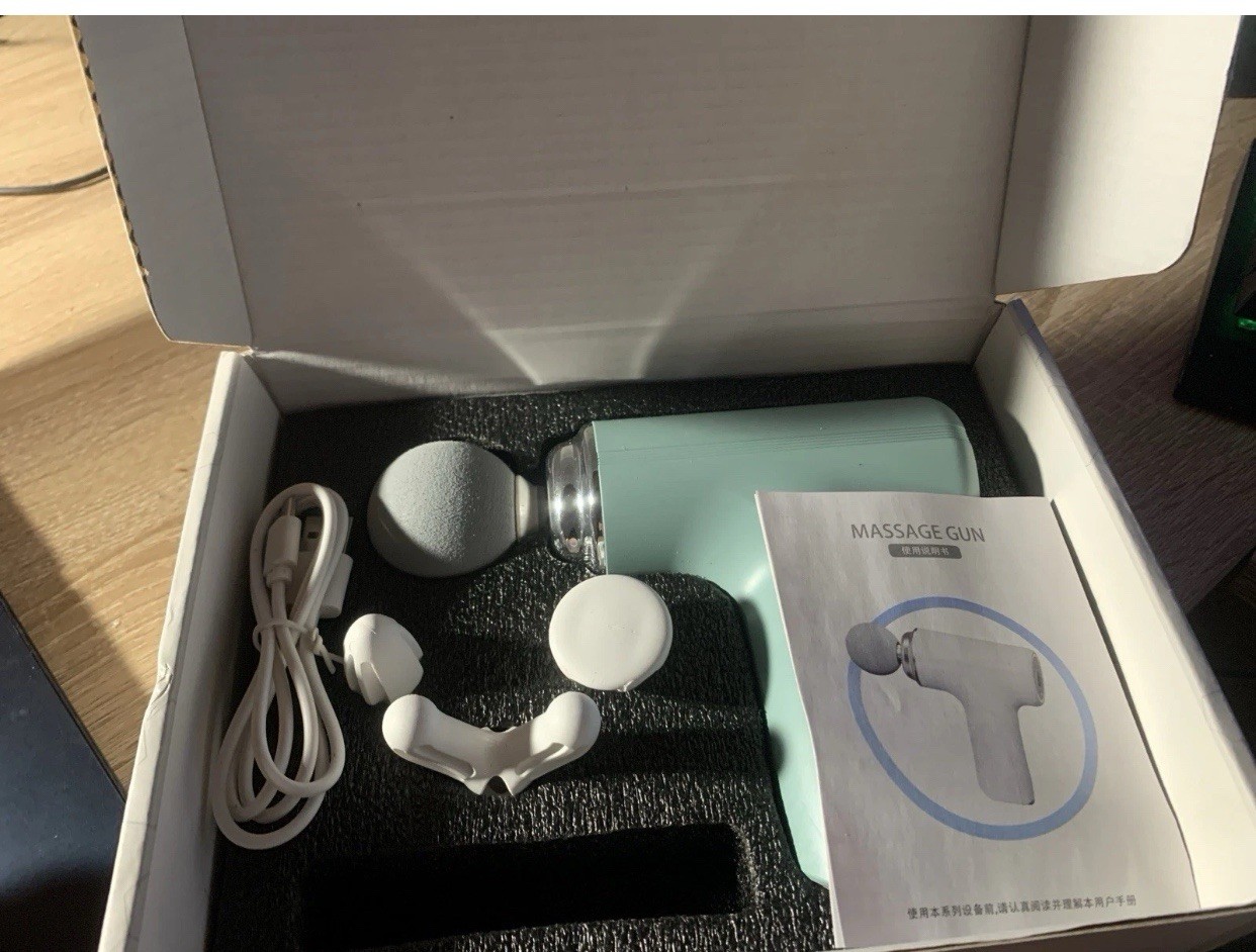 Mini Massage Gun Percussion Massager, Rechargeable USB Charging, 4 Heads Green