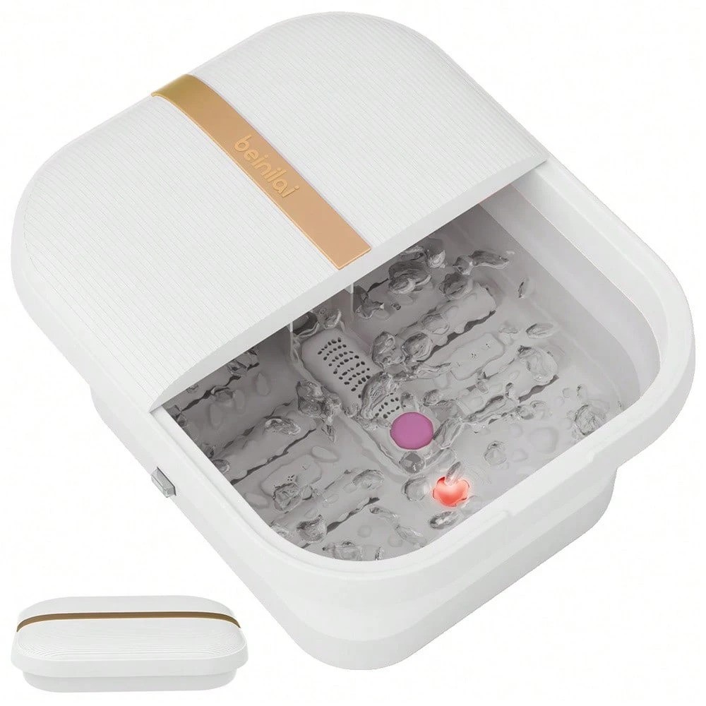 Foldable Foot Spa Bath Massager Heater Bubbles Rollers Red Light