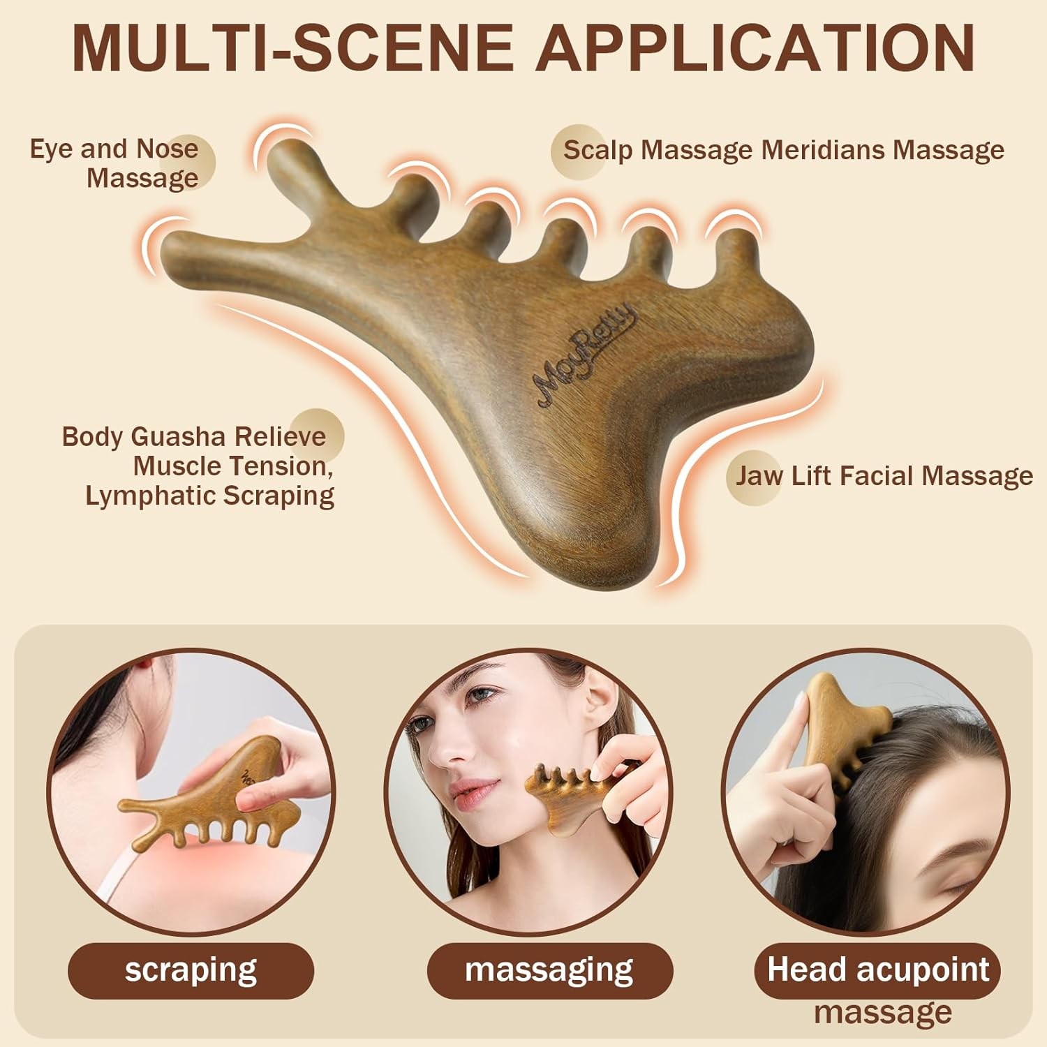 MoyRetty Green Sandalwood Gua Sha Facial Tool(4-in-1),