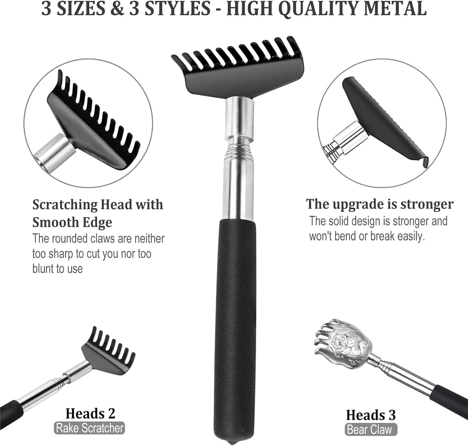 3 Pack Oversized Back Scratcher Set – Portable Extendable Stainless Steel Massag