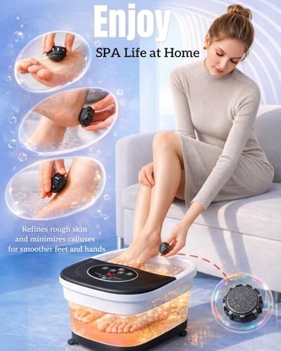 Collapsible Heated Foot Spa Bath Massager Bubble Heat Timer Rollers Red Light