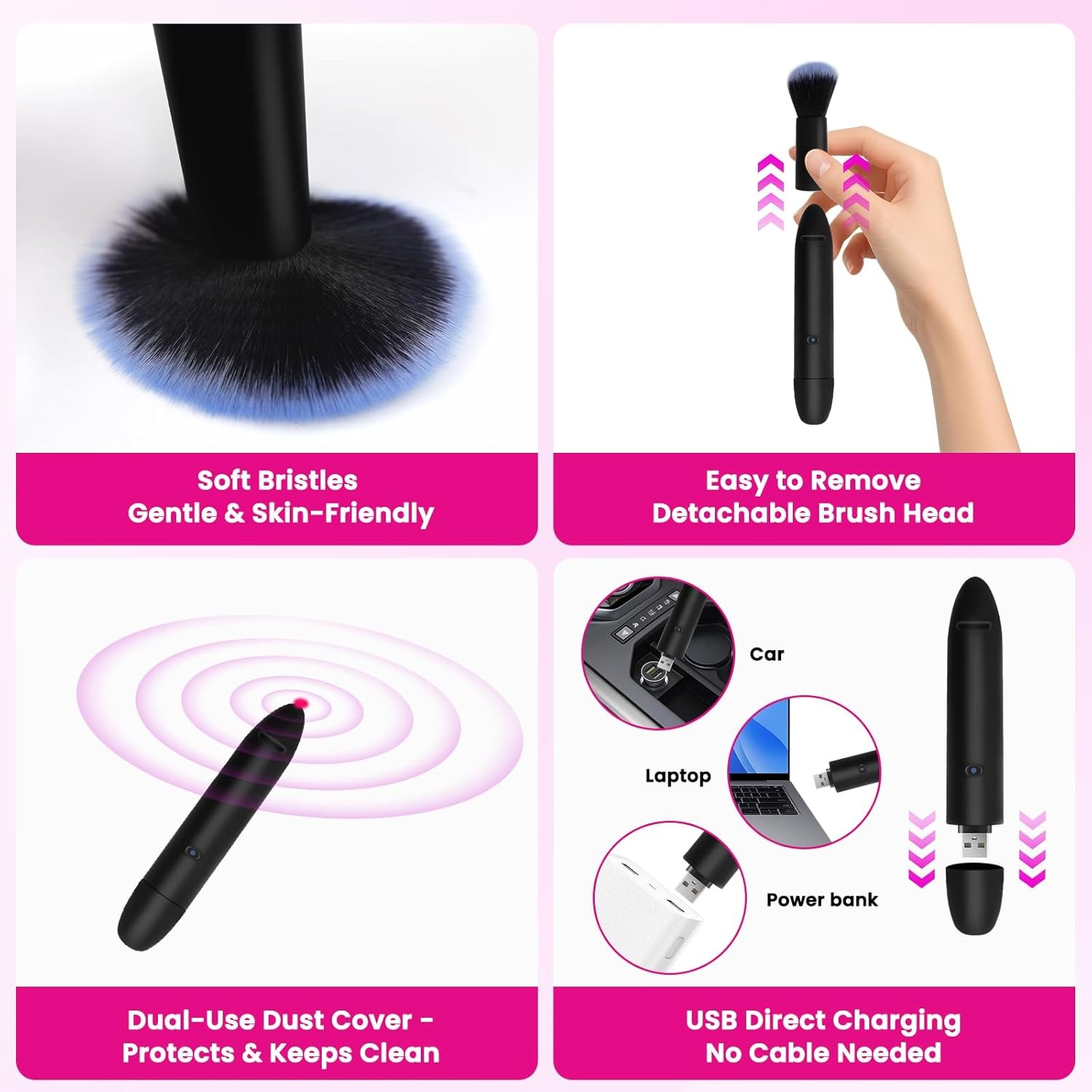 Mini Vibrator 2-in-1 Dual Electric Makeup Brush & Powerful Bullet Vibrator Women