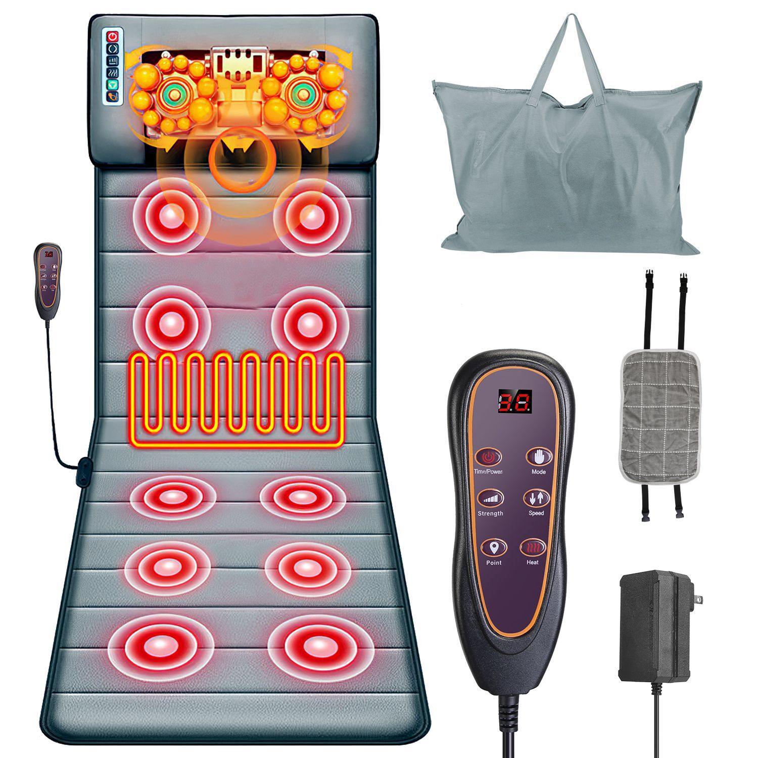 Full Body Electric Massage Mat for Bed w/ Shiatsu Heated Neck Massager for Home