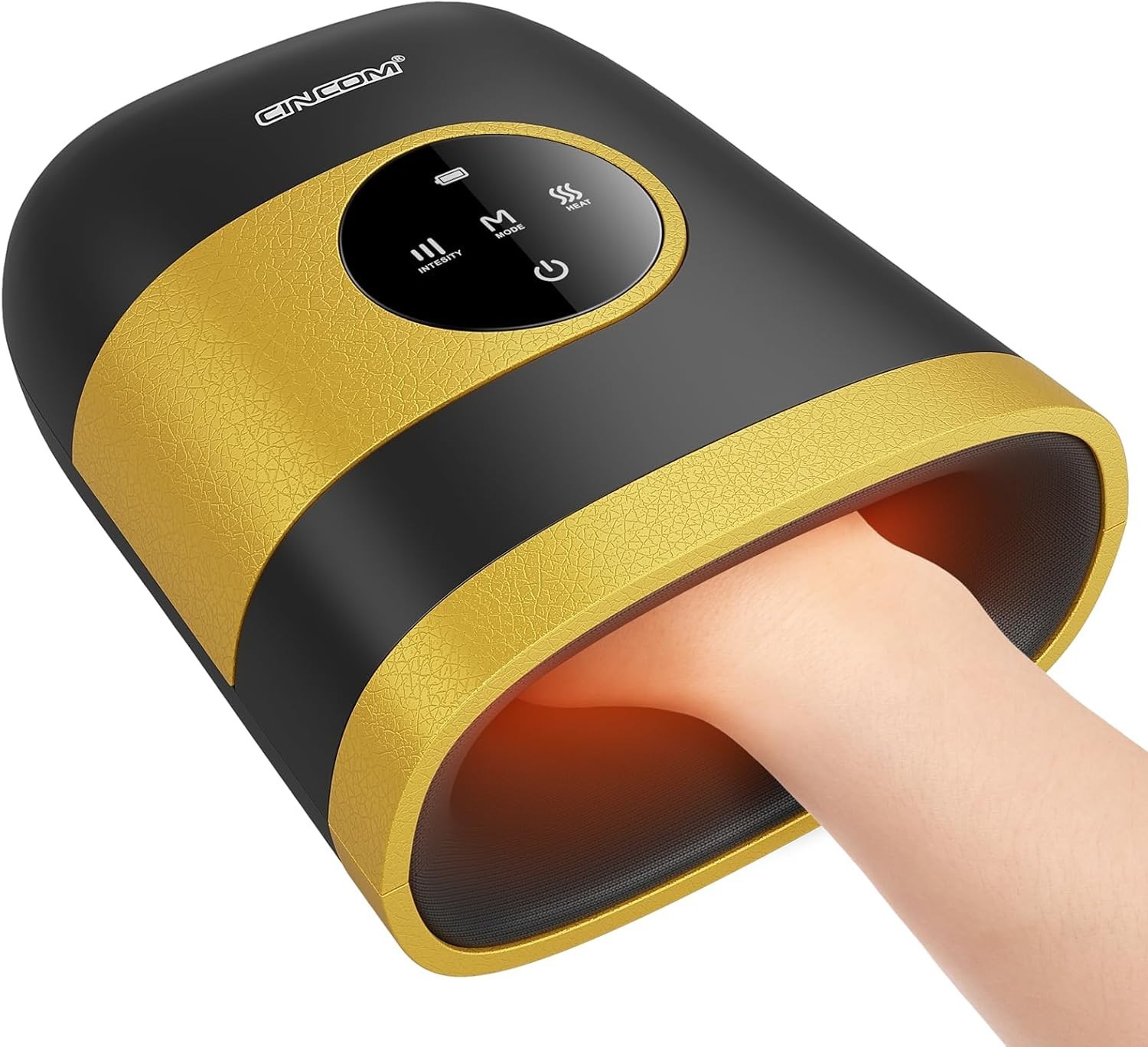 Cordless Hand Massager with Heat & Compression for Pain Relief – Black & Yellow