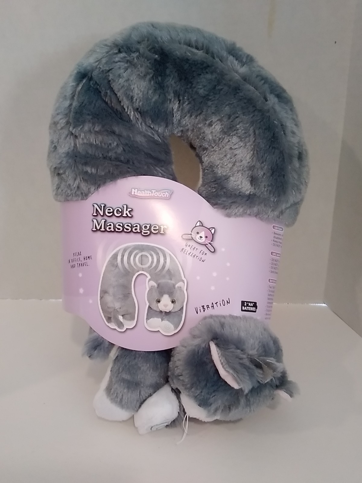 HealthTouch Polyester Fibers Neck Massager Gray Cat Requires 2 AA Batteries