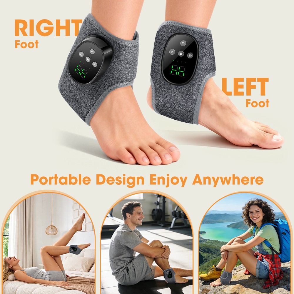 4 Levels Heated Ankle Massager Brace Vibration Therapy For Foot & Ankle 1/2PCS
