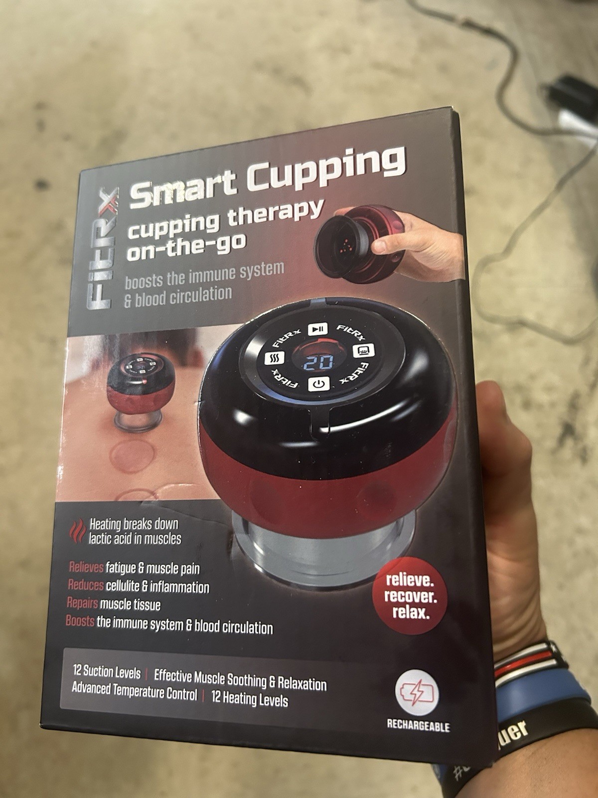 FitRx Smart Cupping Therapy On-The-Go Rechargeable Heated Massage Cup 30357 NEW