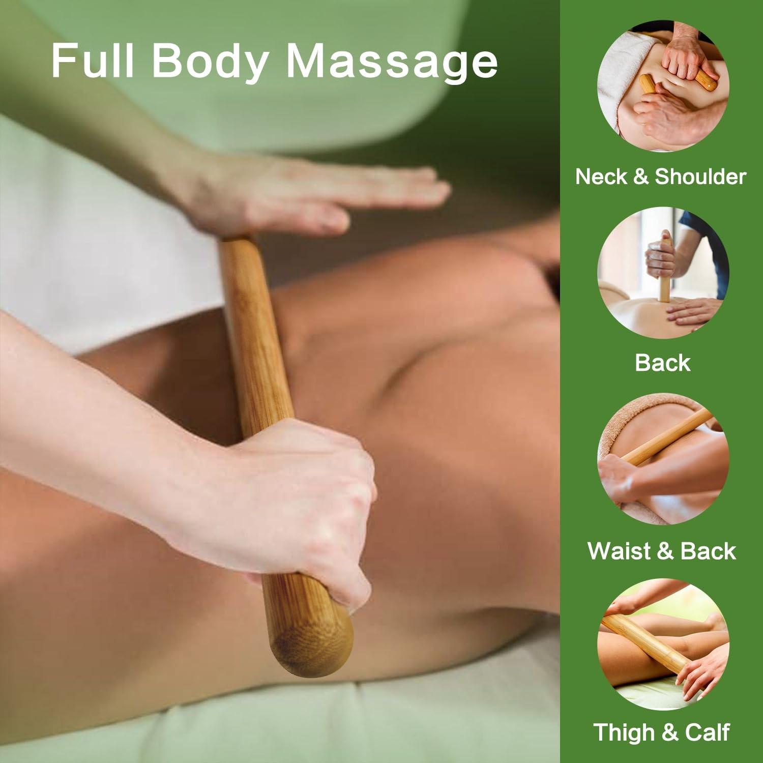 3PCS 100% Natural Solid Bamboo Massage Sticks,GuaSha Bamboo Massage Rollers f…