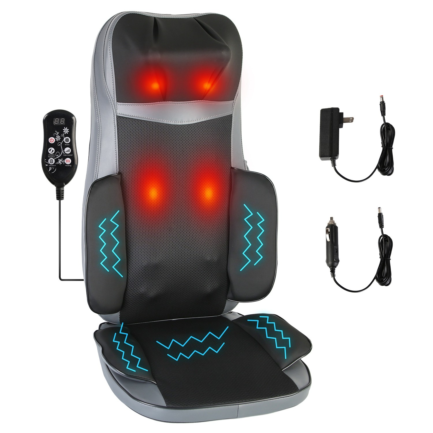 3D Shiatsu Massage Pad Neck-to-Lumbar Kneading + Heat 8 Nodes Full Body Relief