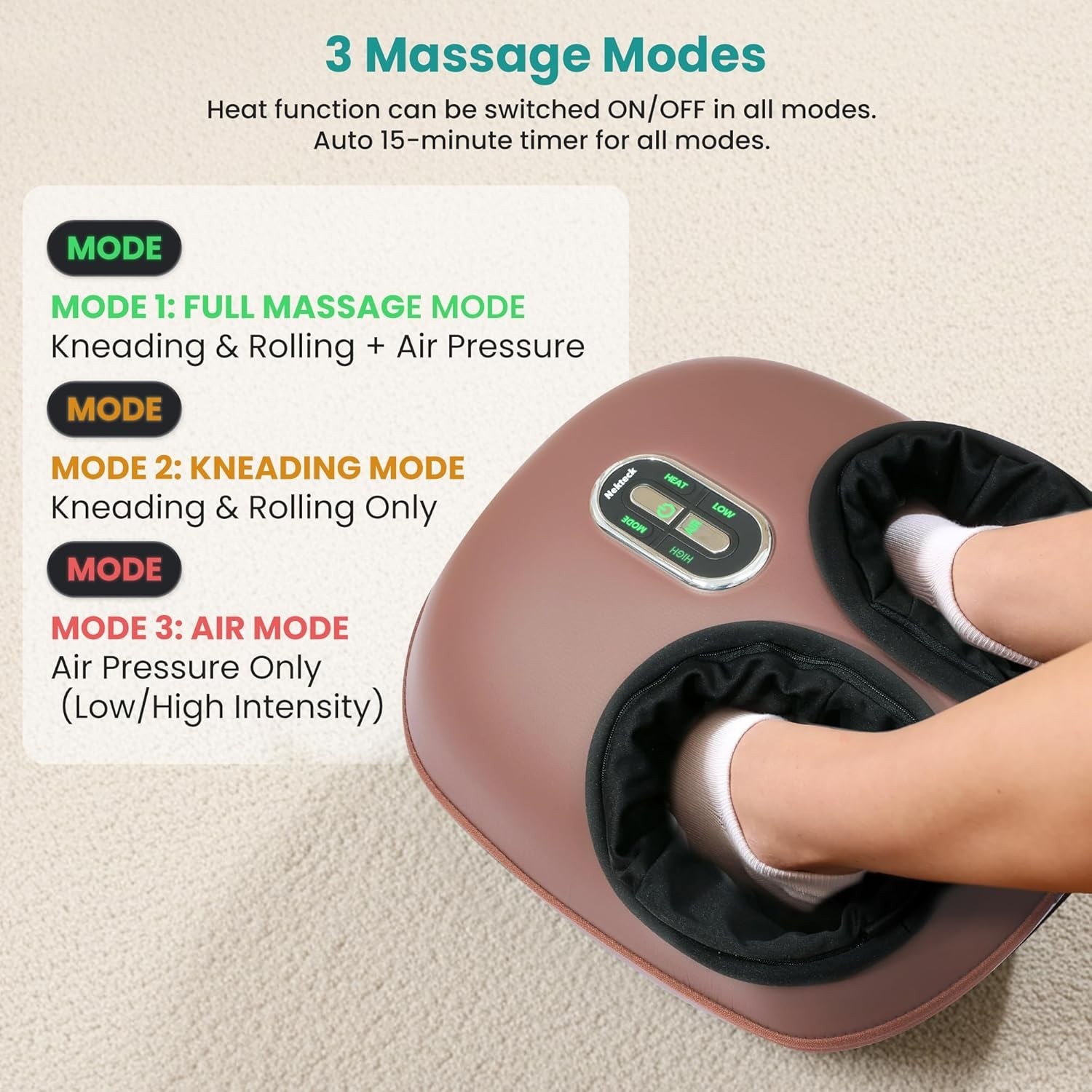 Shiatsu Foot Massager with Heat Nekteck 2026 Upgraded Electric Feet Care for