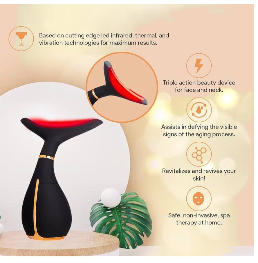 GLO24K Red Light Beauty Device for Face and Neck. Based on Triple Action L E D