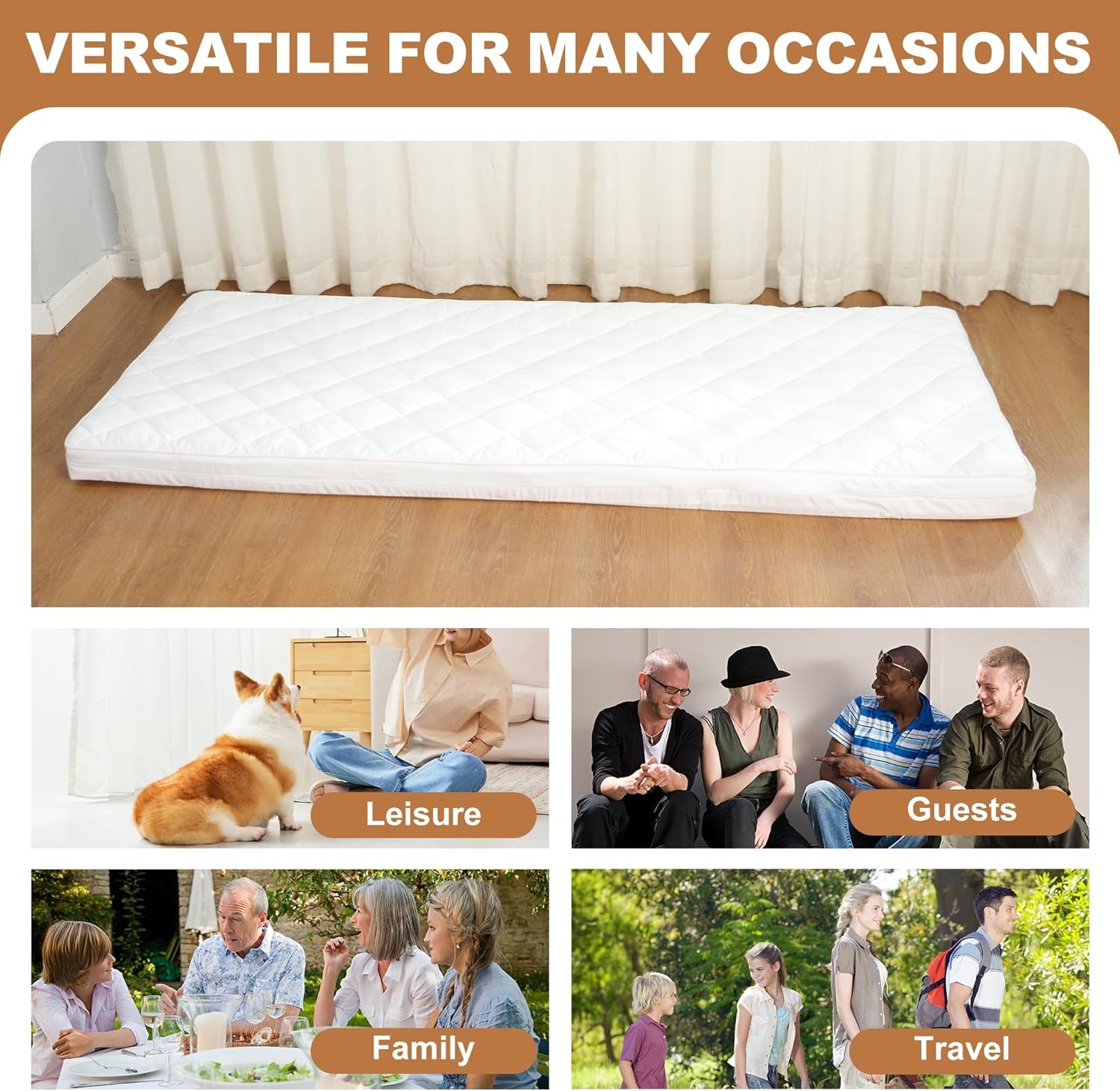 3.2 Inch Lash Bed Topper Set Gel Memory Foam Massage Bed Topper 73″X29″ White