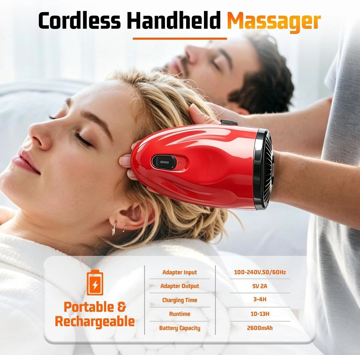 Cordless Professional Barber Handheld Massager – 5 Speeds, Red Relaxation Tool