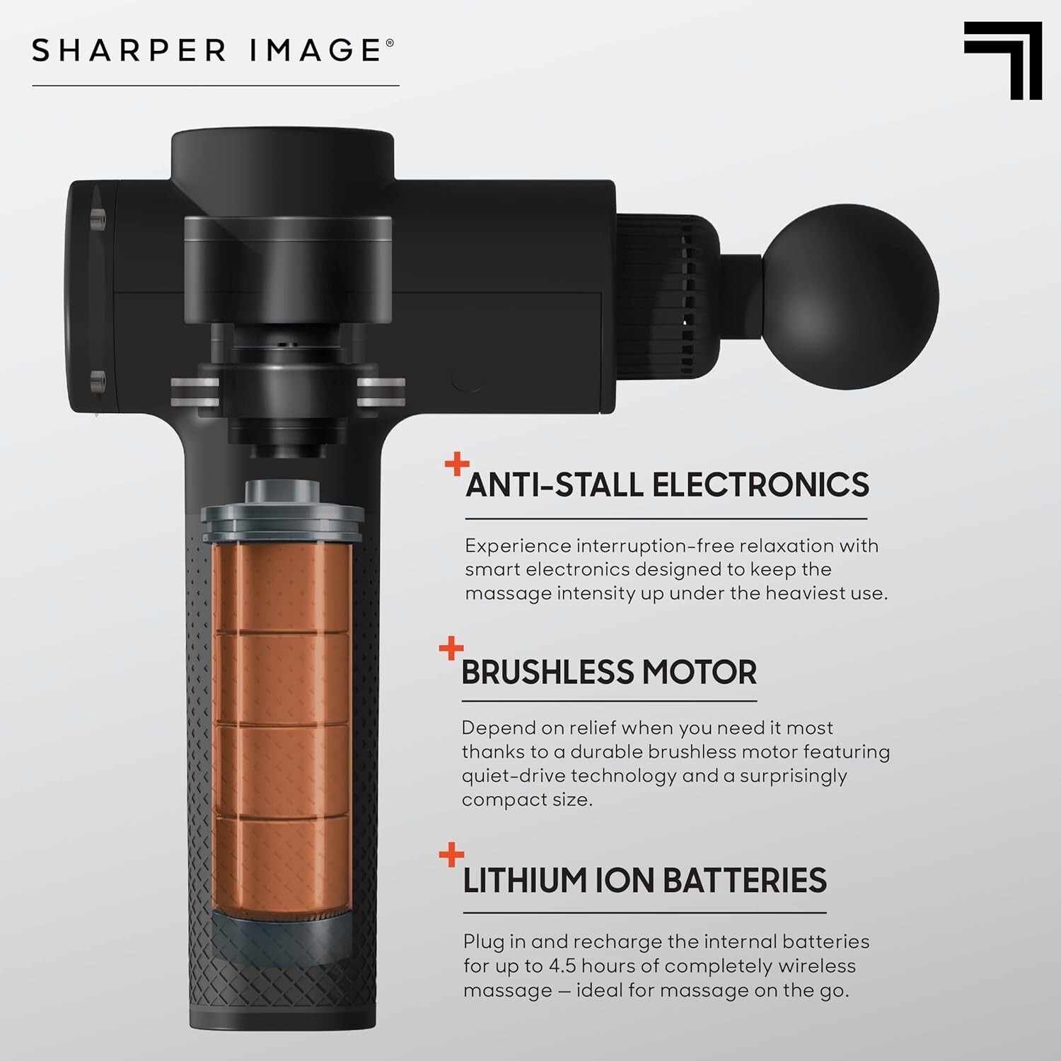 SHARPER IMAGE Powerboost Deep Tissue Massage Gun v2.0, with 5 Attachments