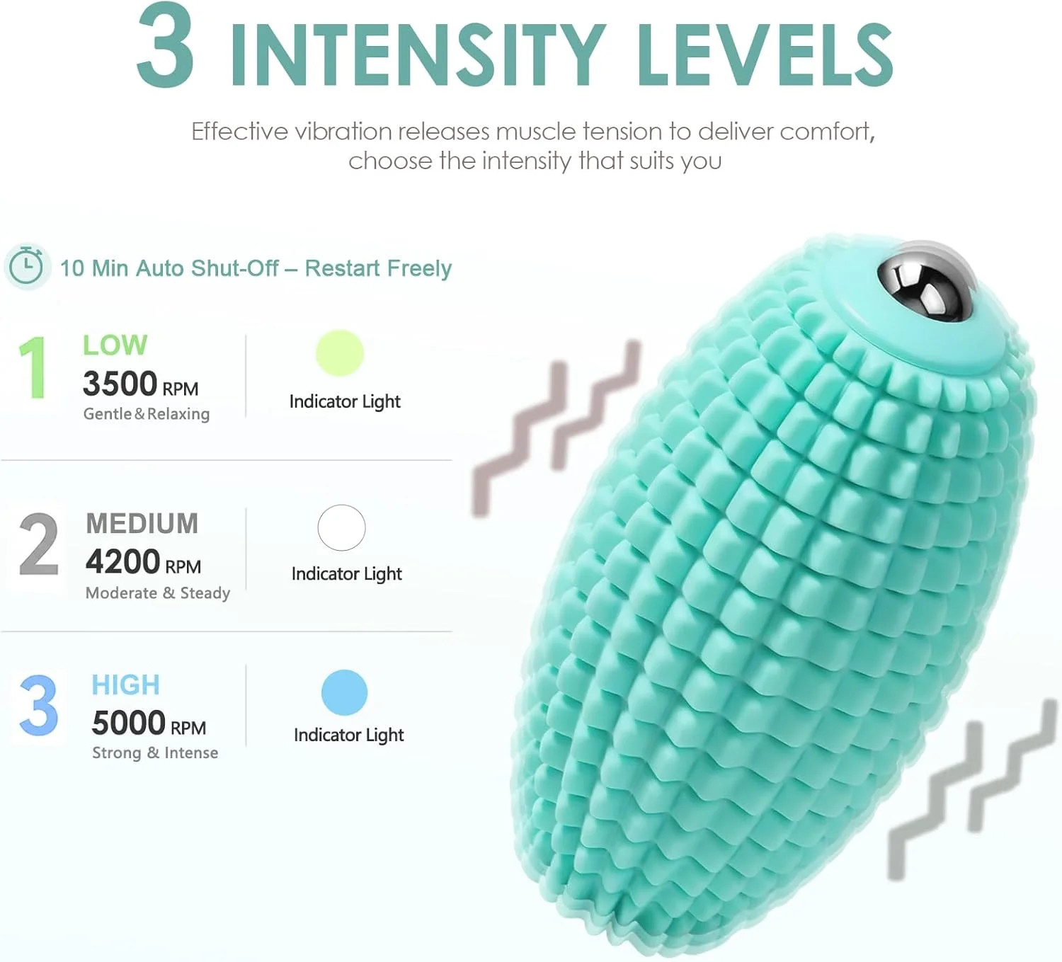 Silicone Vibrating Massage Ball with Rolling Head, 3-Speed Myofascial Massage Ro